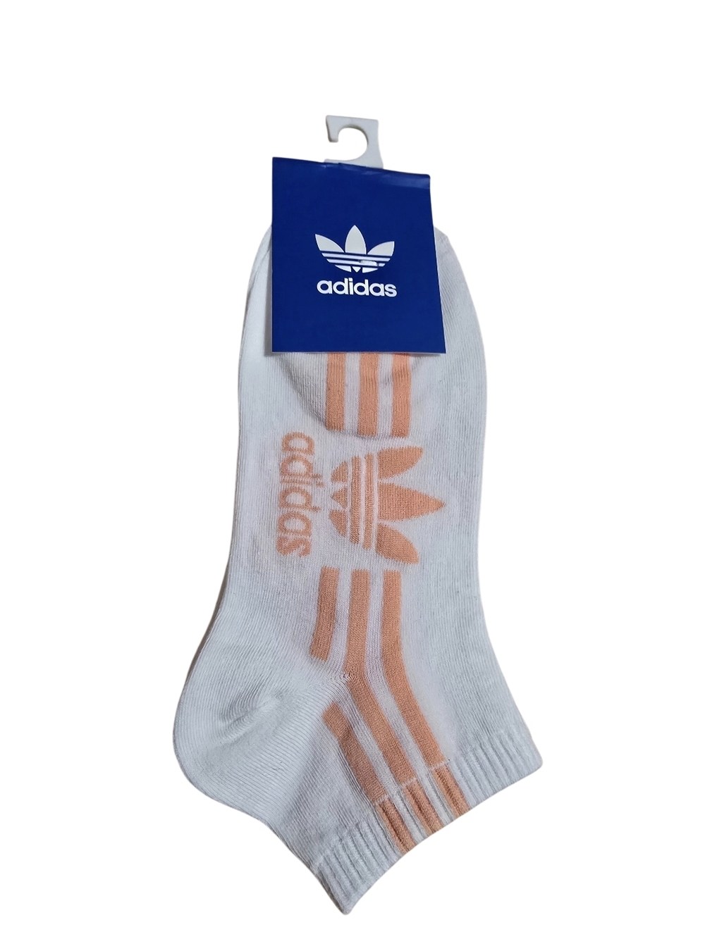 adidas Men’s Low-Cut Athletic Socks in White with Peach Accent One Pair
